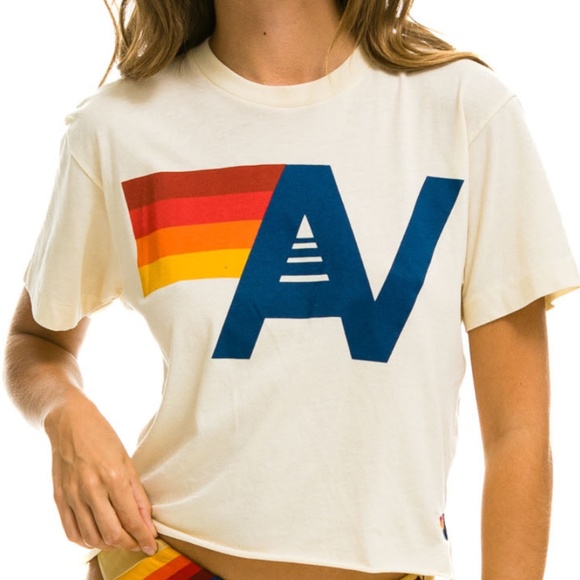 Aviator Nation Tops Aviator Nation Logo Boyfriend Tee Vintage White